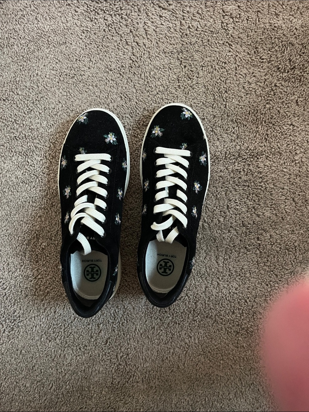 Tory Burch Black Sneakers with White Floral Embroidery